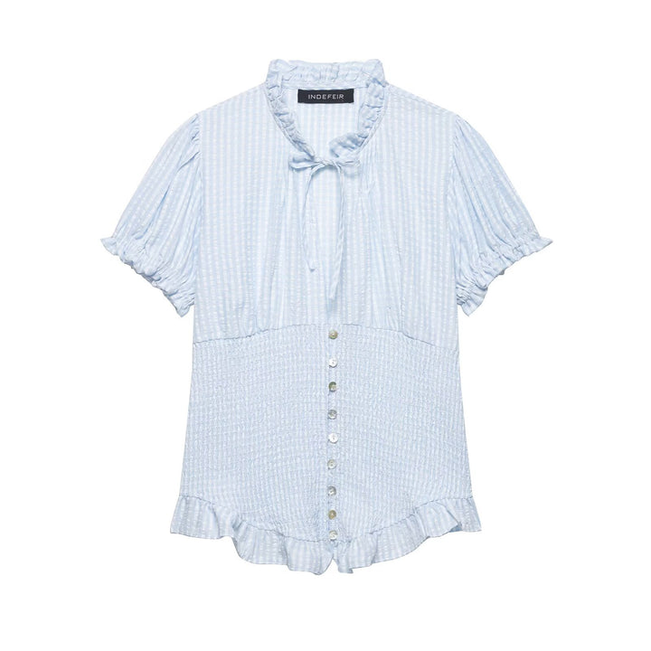 Damen Rüschenbluse mit geschlitztem Kragen und Knopfdetails Echo Archiv
