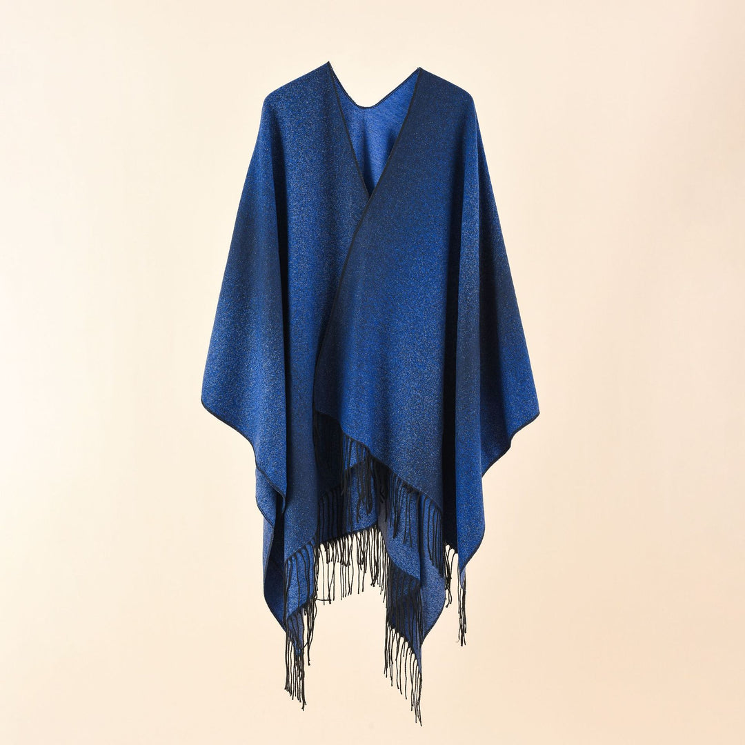 Damen Cape-Poncho aus leichtem Glanzstrick mit Ombre-Effekt und Fransensaum Echo Archiv