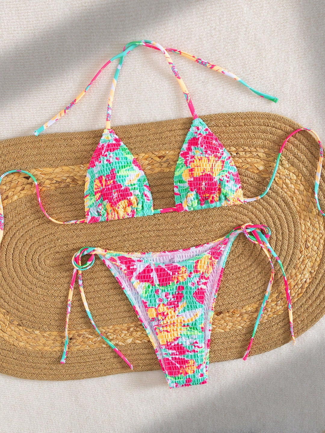 Damen Triangel-Bikini mit buntem Blumenmuster und verstellbarem Bindeband Echo Archiv