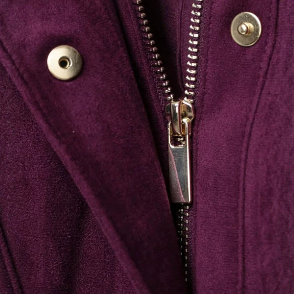 Damen Kurze Veloursleder-Bomberjacke mit hohem Rippenkragen, elastischem Saum und Eingrifftaschen Echo Archiv
