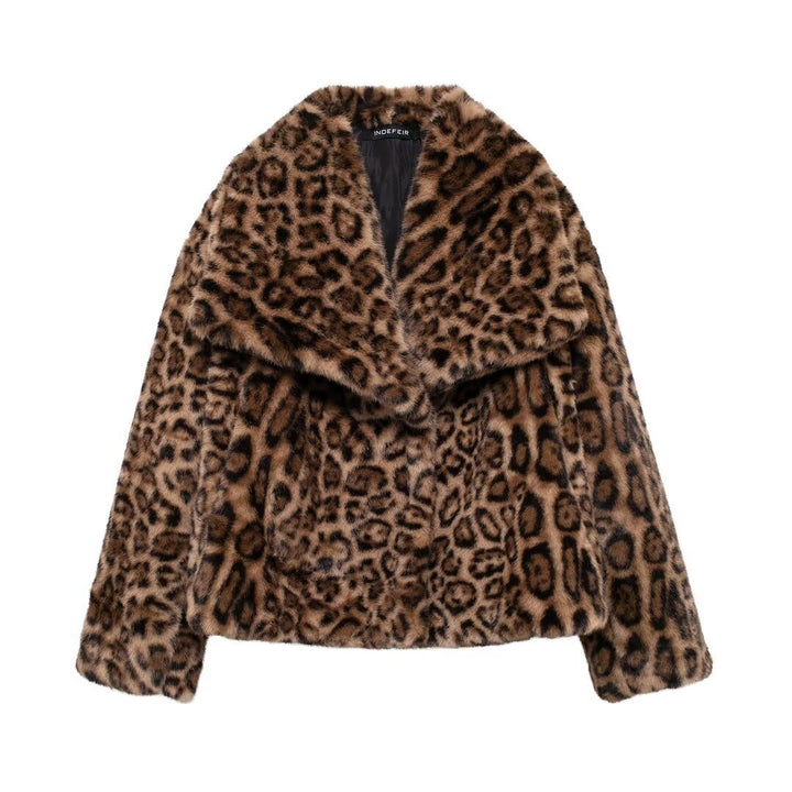 Damen nan kurze Kunstfelljacke mit Wildmuster, V-Ausschnitt und taillierter Silhouette Echo Archiv