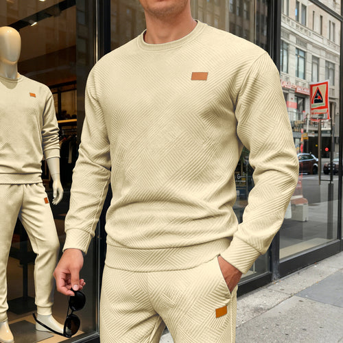 Herren nan strukturierter Baumwollstrickpullover mit Rautenstruktur, Rundhalsausschnitt und elastischen Bündchen Echo Archiv