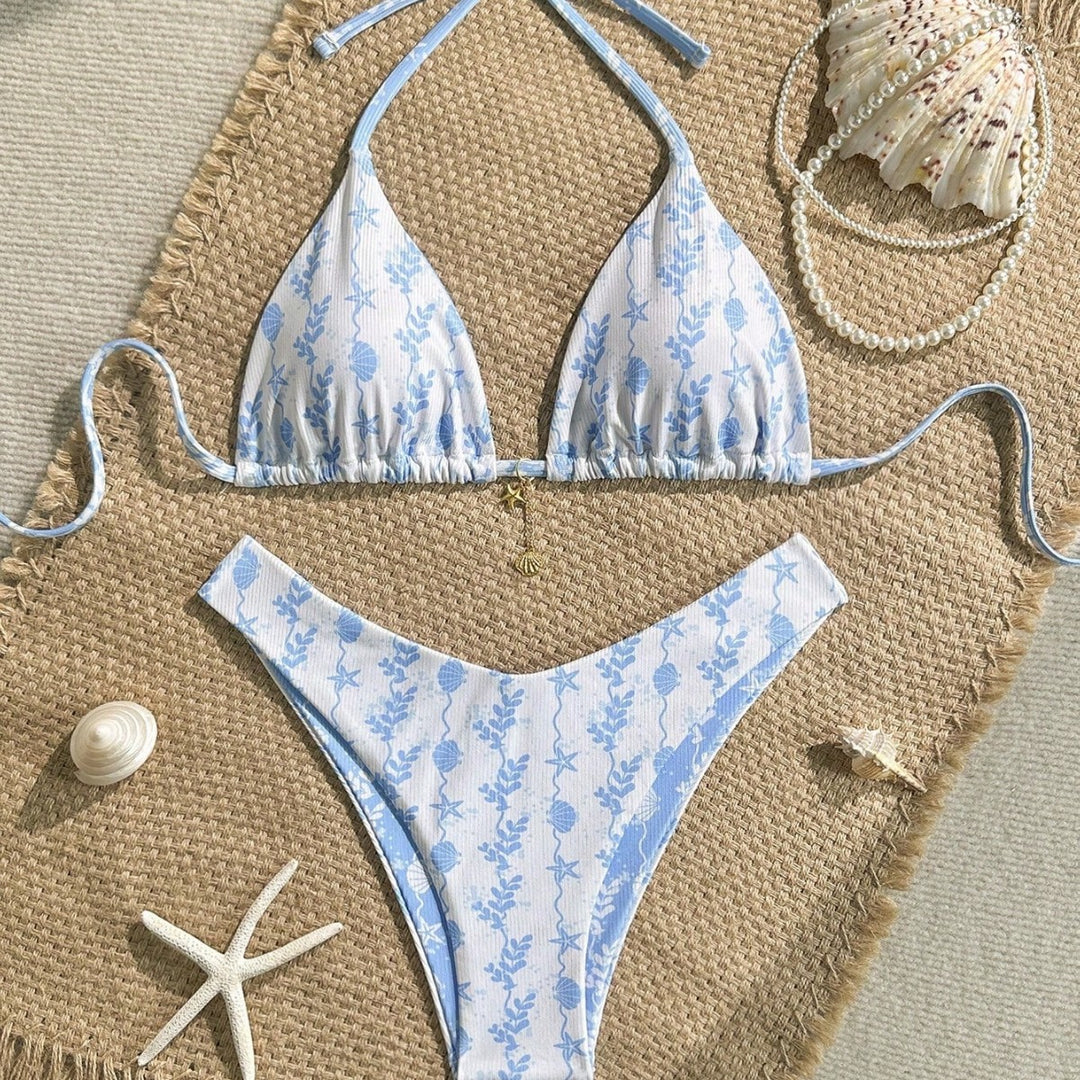 Damen Triangel-Bikini mit maritimem Muster und verstellbaren Bindebändern Echo Archiv