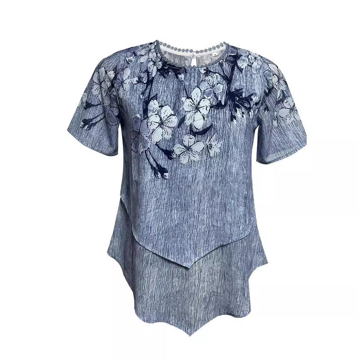 Damen nan zweilagiges Blusenkleid mit asymmetrischem Stufensaum, floraler Druckpasse und Flügelärmeln Echo Archiv