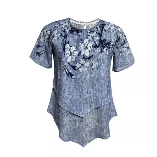 Damen nan zweilagiges Blusenkleid mit asymmetrischem Stufensaum, floraler Druckpasse und Flügelärmeln Echo Archiv