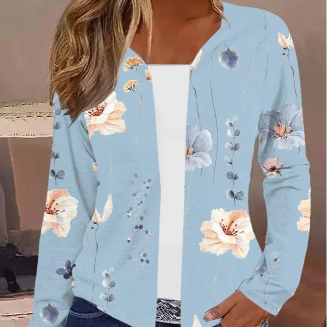 Damen Leichter Offener Strickcardigan mit floralem Aquarellprint und lässigem Fall – Veloura