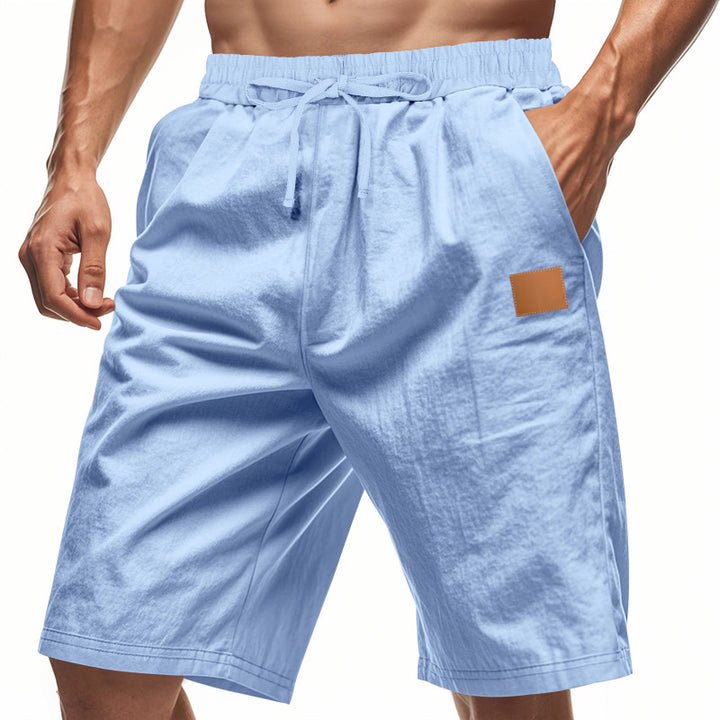 Herren nan leichte Freizeit-Bermudashorts mit Elastikbund, Kordelzug und dezenter Lederapplikation Echo Archiv