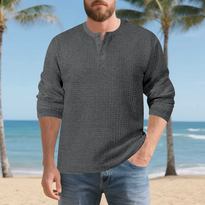 Herren Langarm Henley-Shirt aus komfortablem Waffelmaterial mit Knopfleiste Echoarchiv