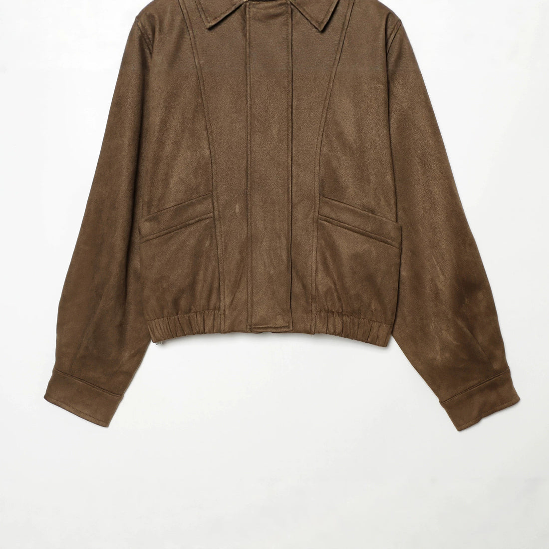 Damen Cropped Blousonjacke im Wildleder‑Look mit Hemdkragen, Epauletten und elastischem Bund Echoarchiv