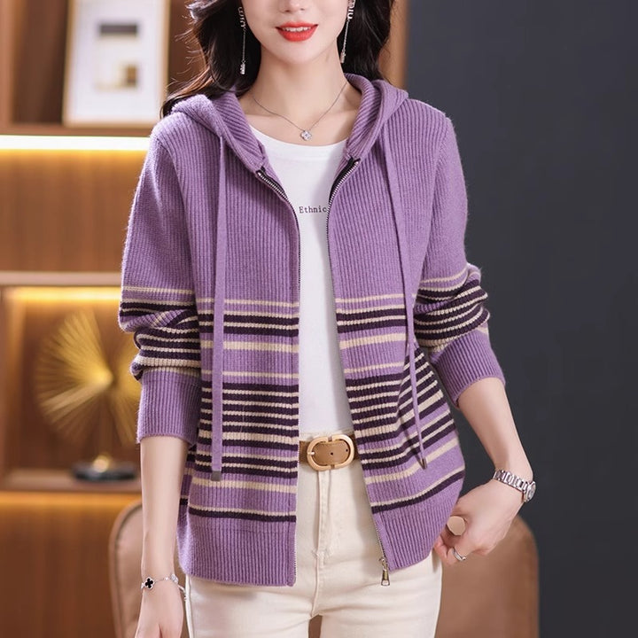 Damen Strickjacke mit Kapuze und Reißverschluss Echo Archiv