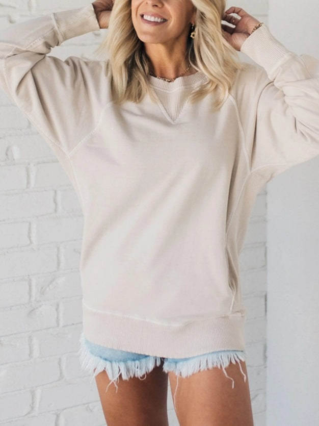 Damen Oversize Baumwoll-Sweatshirt mit V‑Stitch, Rippbündchen und Seitentaschen Echoarchiv
