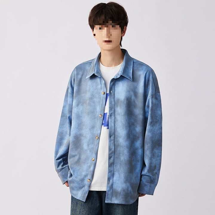 Herren Oversize-Hemdjacke im Washed‑Tie‑Dye‑Look mit Holzknopfleiste & legerer Silhouette Echoarchiv