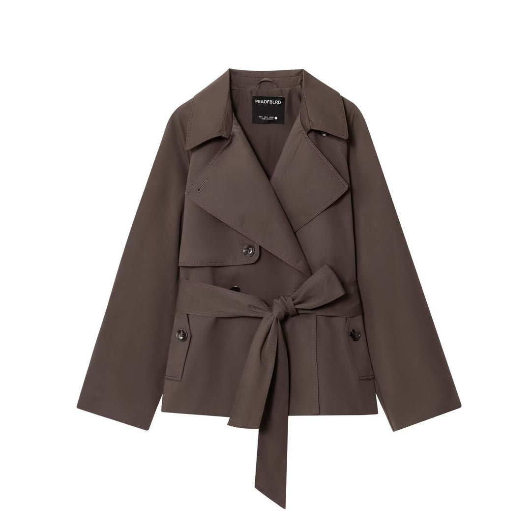 Damen Gekürzte Taillengürtel-Trenchjacke mit breitem Revers und Pattentaschen Echo Archiv