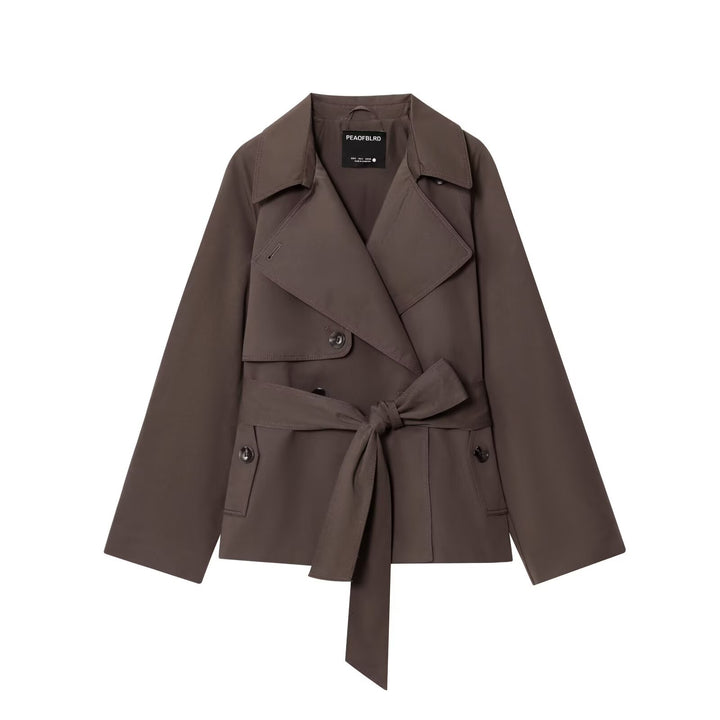 Damen Gekürzte Taillengürtel-Trenchjacke mit breitem Revers und Pattentaschen Echo Archiv