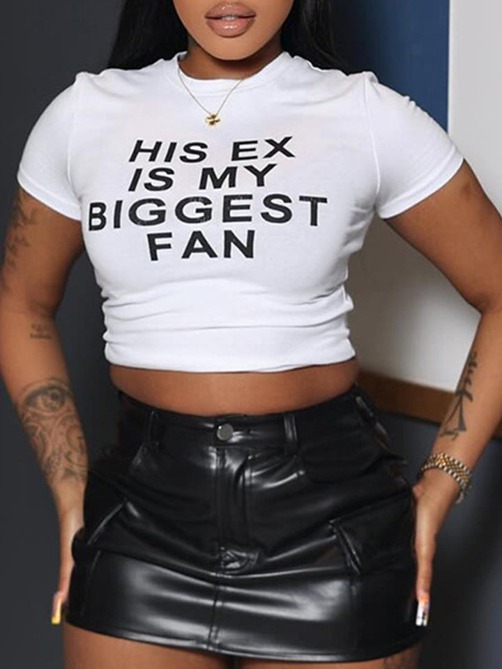 Damen Crop-Top mit witzigem Schriftzug und figurbetontem Schnitt Echo Archiv
