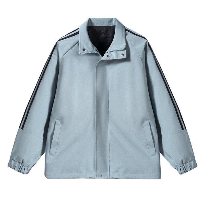 Herren Leichte Retro-Track-Übergangsjacke mit Stehkragen und Ärmelstreifen Echoarchiv