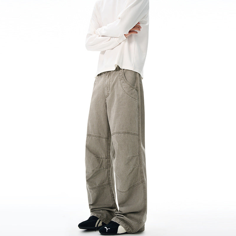 Herren Weite Paneel-Baggyhose aus Baumwoll-Twill mit Knieabnähern Echo Archiv