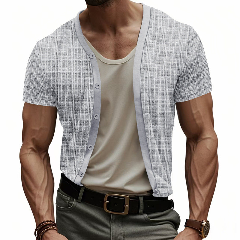 Herren lässiger Kurzarm-Cardigan mit strukturiertem Design und Knopfleiste Echoarchiv