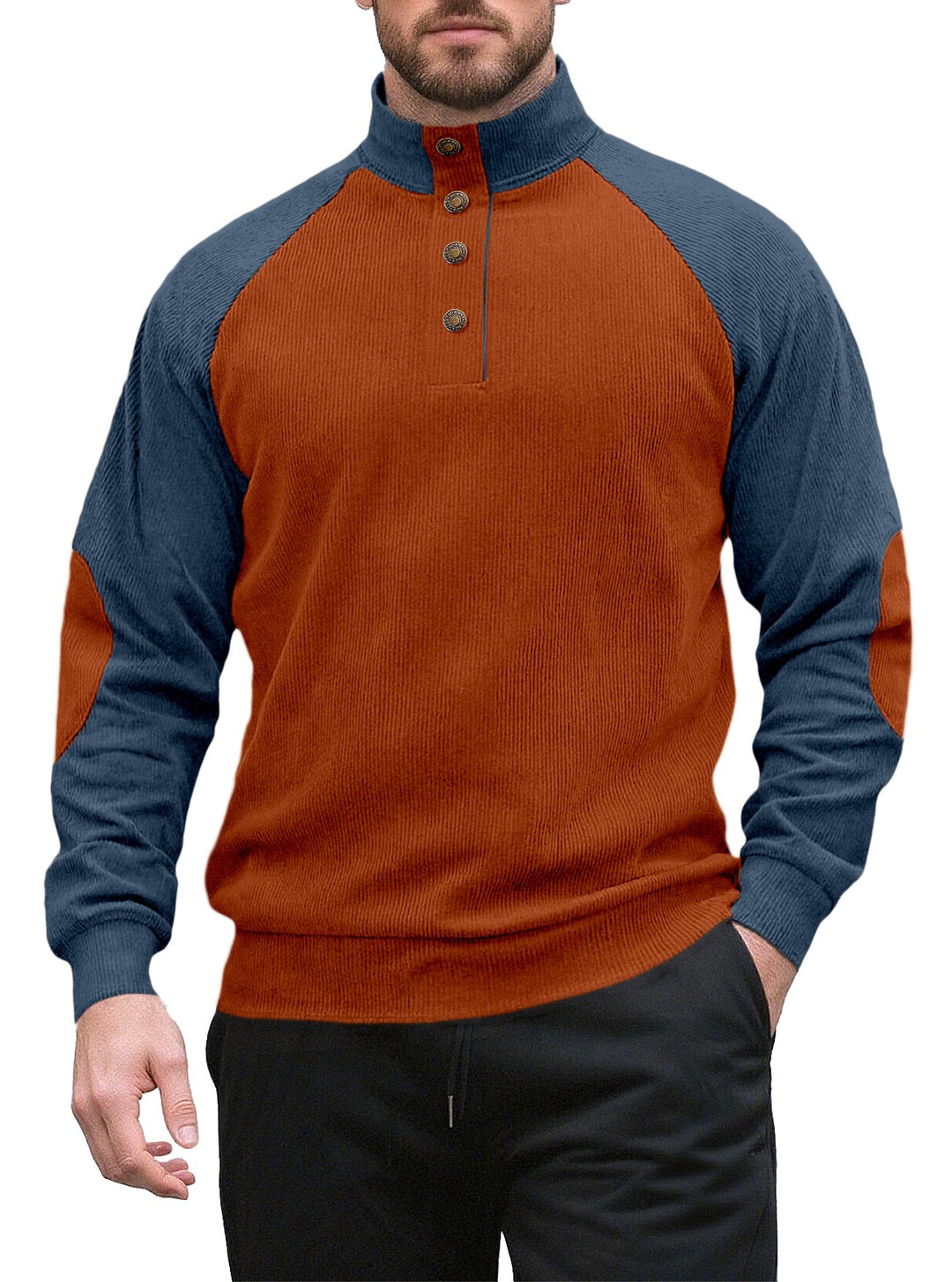 Herren Strickpullover mit modernem Knopfleisten-Design und Raglanärmeln Echoarchiv