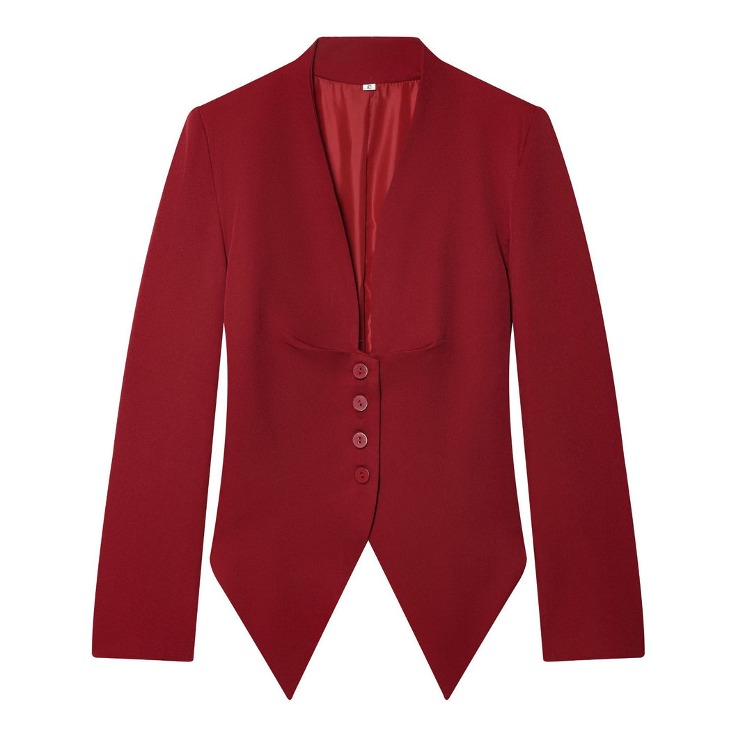 Damen taillierter Blazer mit Schalkragen, figurbetonter Knopfleiste und spitz zulaufendem Zipfelsaum – Valéne