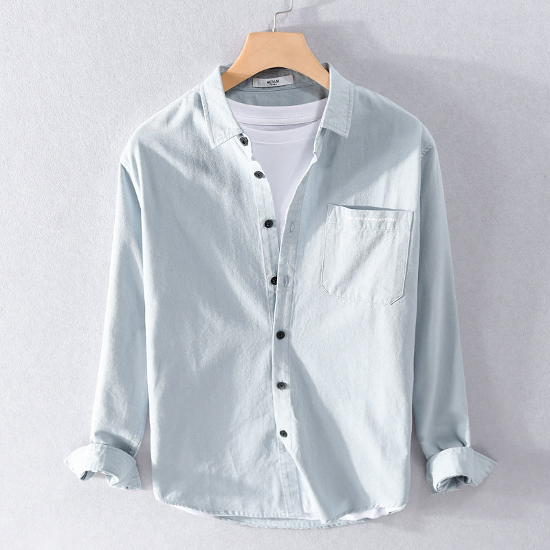 Herren Leichtes Baumwoll-Langarmhemd im Overshirt‑Stil mit Pattentasche und kontrastreichen Knöpfen Echoarchiv