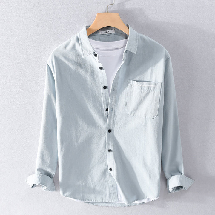 Herren Leichtes Baumwoll-Langarmhemd im Overshirt‑Stil mit Pattentasche und kontrastreichen Knöpfen Echoarchiv