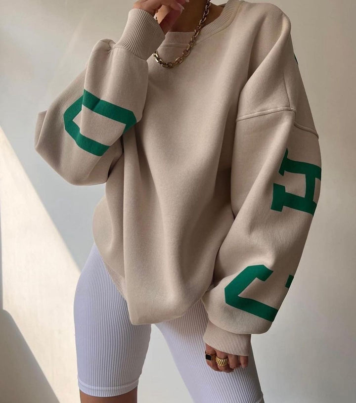 Damen Oversized Sweatshirt mit Blockprint-Ärmeln und weitem Drop-Shoulder-Schnitt Echoarchiv