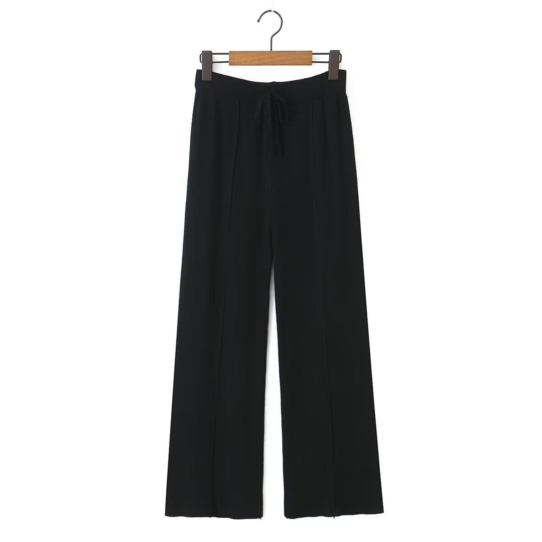 Damen weite Strickhose mit hoher Taille, sichtbarer Bügelfalte und Kordelzugbund Echo Archiv