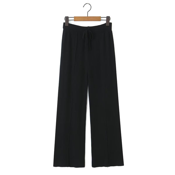 Damen weite Strickhose mit hoher Taille, sichtbarer Bügelfalte und Kordelzugbund Echo Archiv