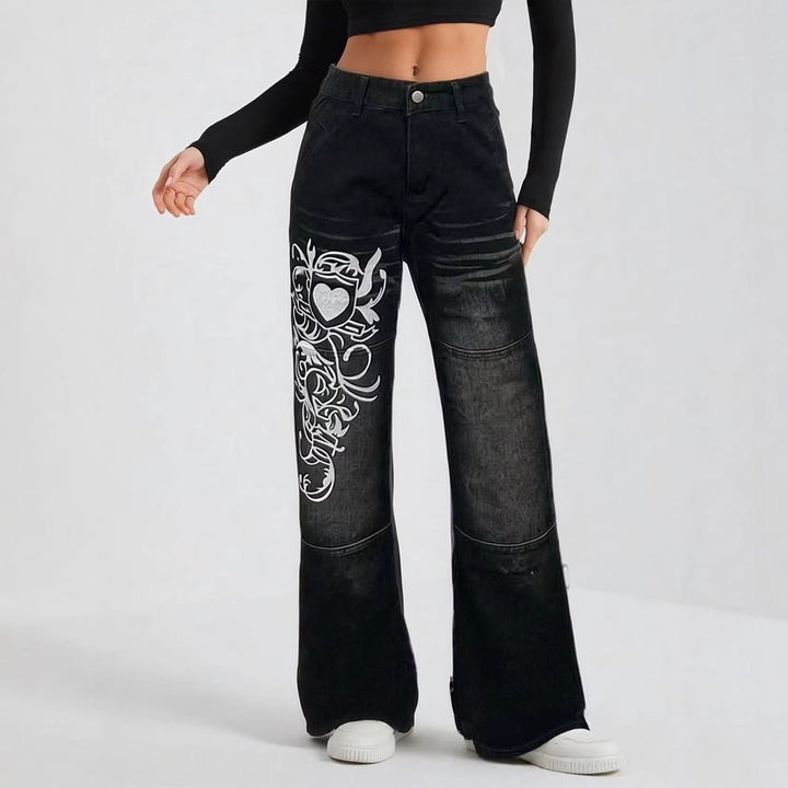 Damen weite Jeans mit kunstvollem Aufdruck Echo Archiv
