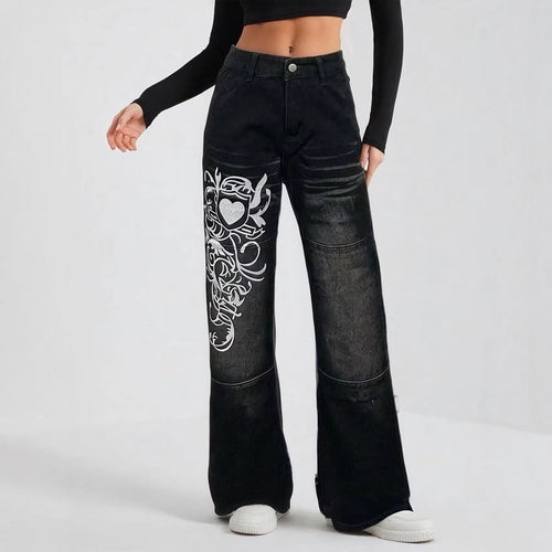Damen weite Jeans mit kunstvollem Aufdruck Echo Archiv