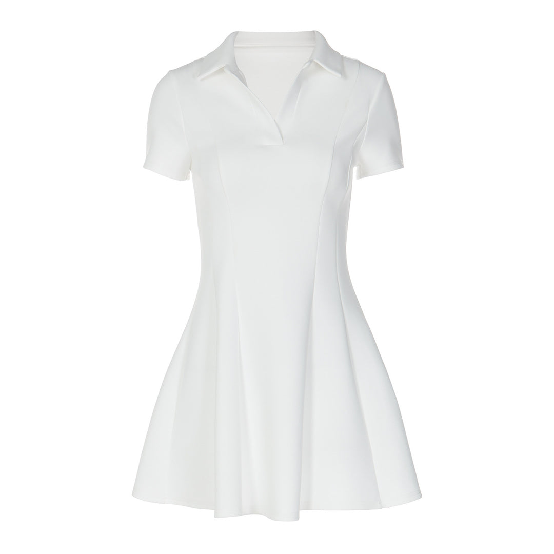 Damen Kurzarm Kleid mit modischem Polokragen und fließendem Schnitt Echo Archiv