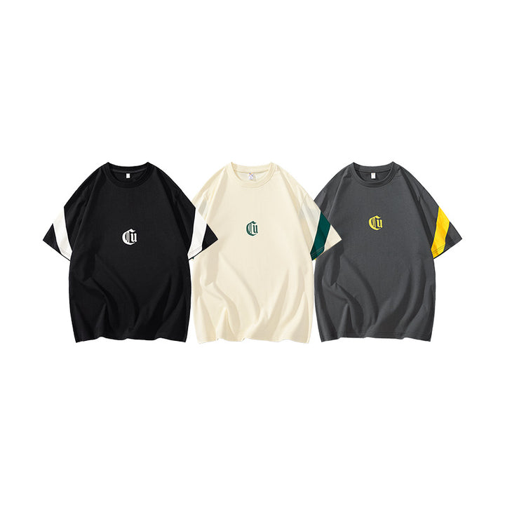 Herren Oversize-Baumwoll-T-Shirt mit Kontrastärmeln und Gothic-Logo Echo Archiv