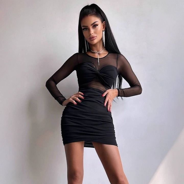Damen figurbetontes Kleid mit langem Arm und raffiniertem Verknotungsdetail Echo Archiv