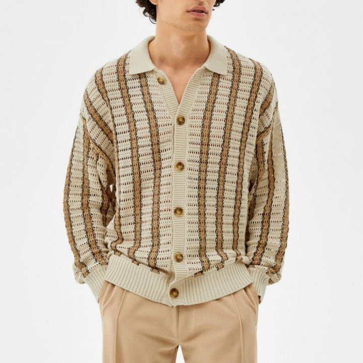 Herren Strickjacke mit eleganter Lochmuster-Optik und praktischen Knöpfen Echoarchiv