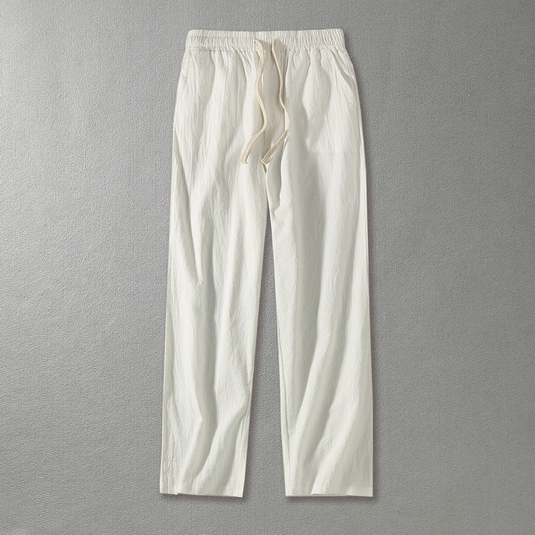 Herren Leinenhose mit elastischem Bund und Tunnelzug geradem Bein Echoarchiv
