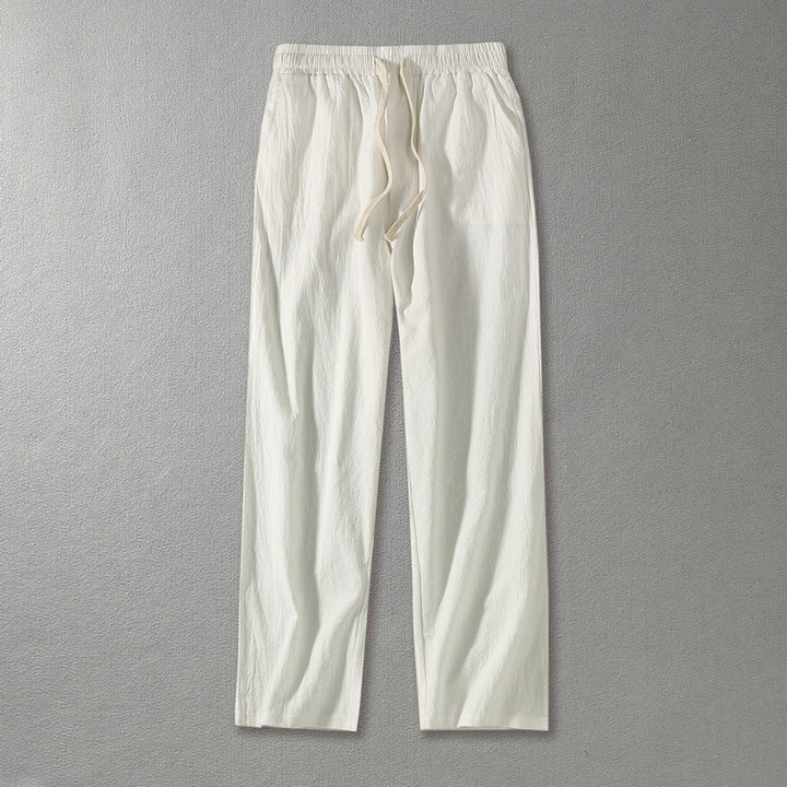 Herren Leinenhose mit elastischem Bund und Tunnelzug geradem Bein Echoarchiv