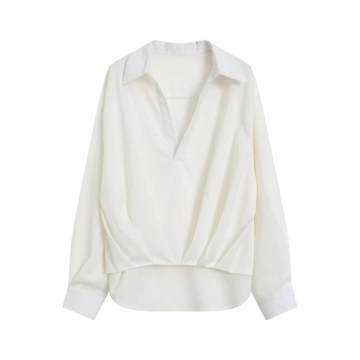 Damen Oversize Leinenoptik-Bluse mit tiefem V‑Ausschnitt, Hemdkragen und gerafftem Vorderteil Echo Archiv