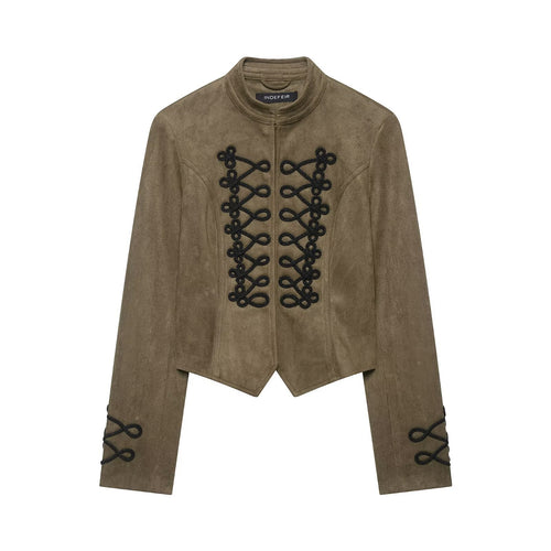 Damen Cropped Veloursjacke mit militärischer Zierkordel und taillierter Schnittführung Echoarchiv