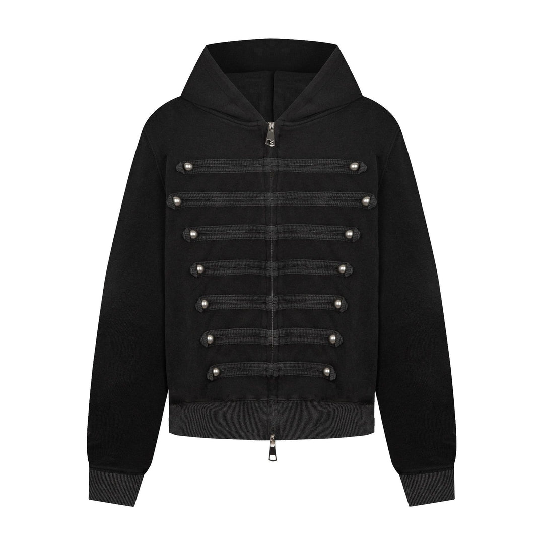Damen Kapuzen-Sweatjacke im Military-Style mit Zierkordeln und Metallknöpfen Echoarchiv