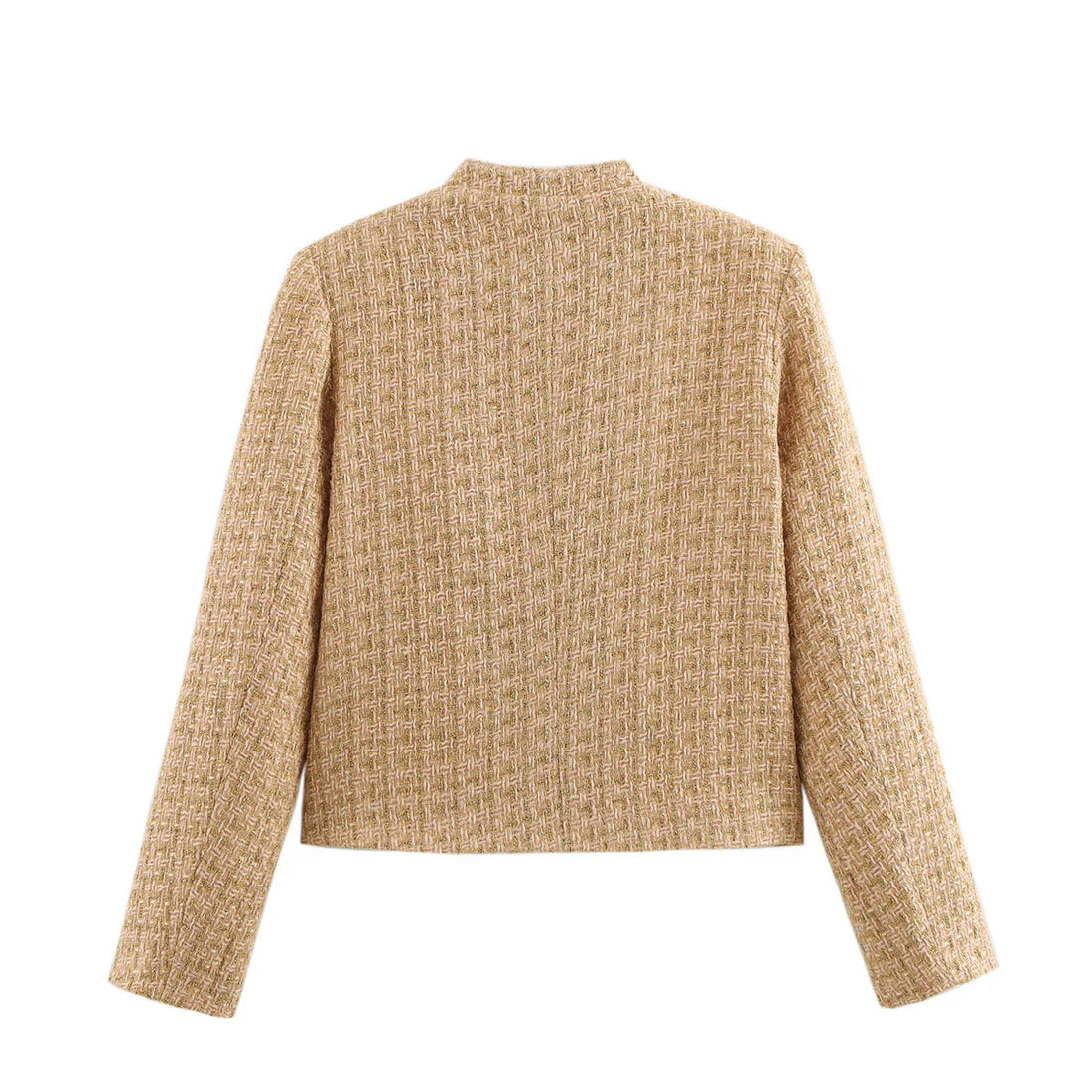 Damen taillierte Bouclé-Tweed Jacke mit Stehkragen und vier Zier-Taschen – Célinea