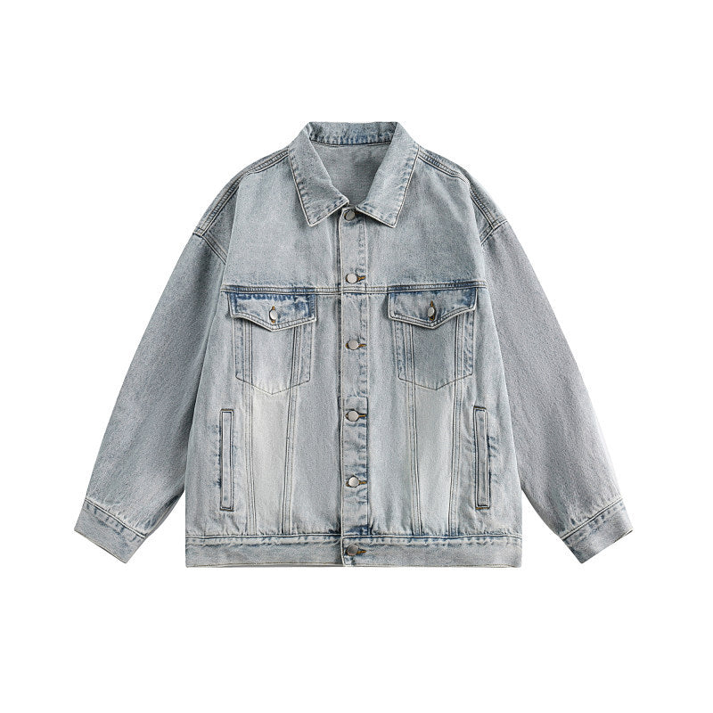 Herren Boxy-Denim-Überhemdjacke mit Druckknopfblende, Pattentaschen & geradem Saum Echoarchiv