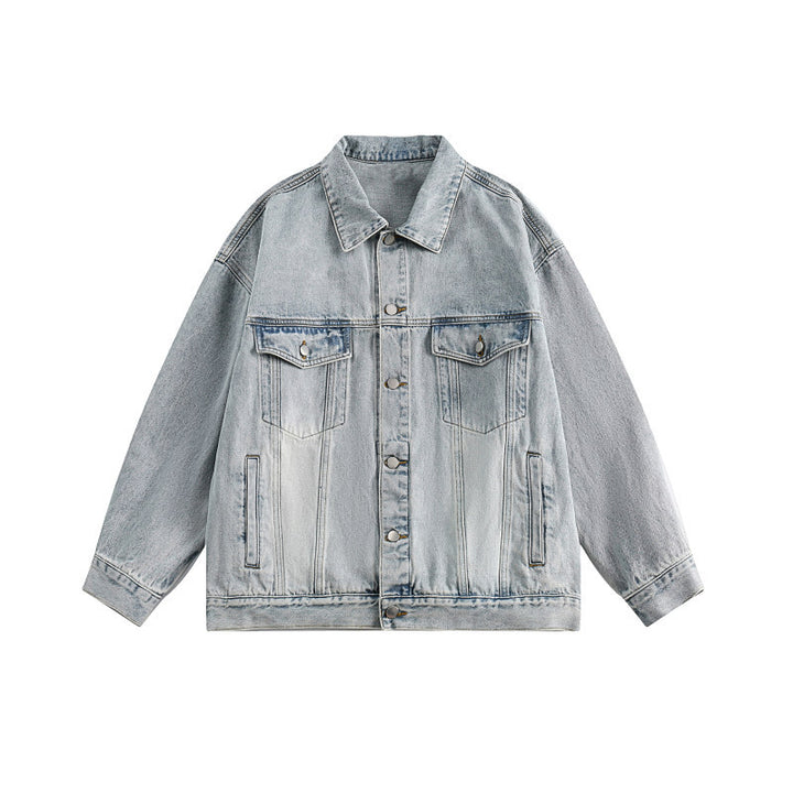 Herren Boxy-Denim-Überhemdjacke mit Druckknopfblende, Pattentaschen & geradem Saum Echoarchiv
