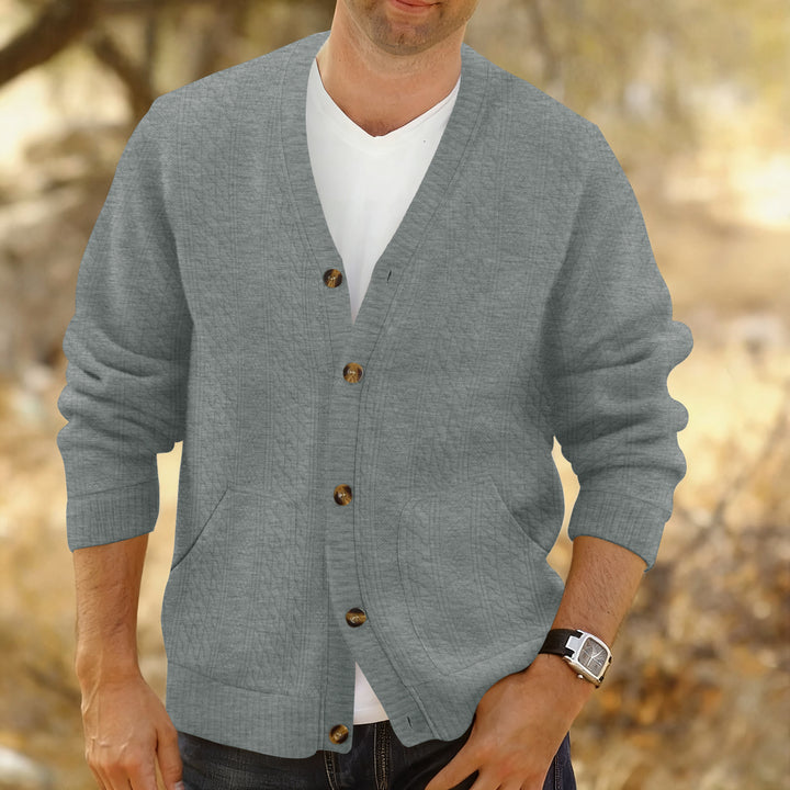 Herren Strukturierter Strickcardigan mit Zopf- und Waffelmuster, Knopfleiste und aufgesetzten Taschen Echoarchiv