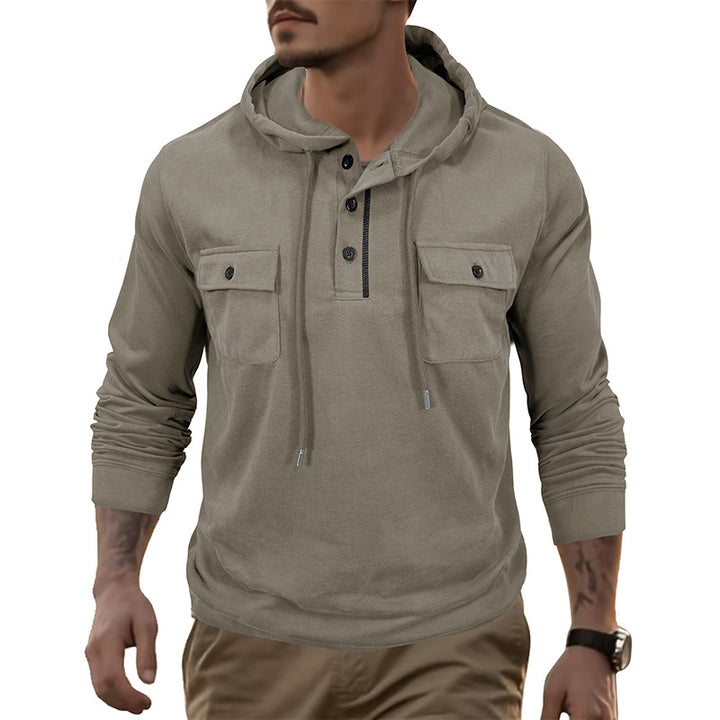 Herren Kapuzenshirt mit praktischen Brusttaschen und modischem Henley-Ausschnitt Echoarchiv