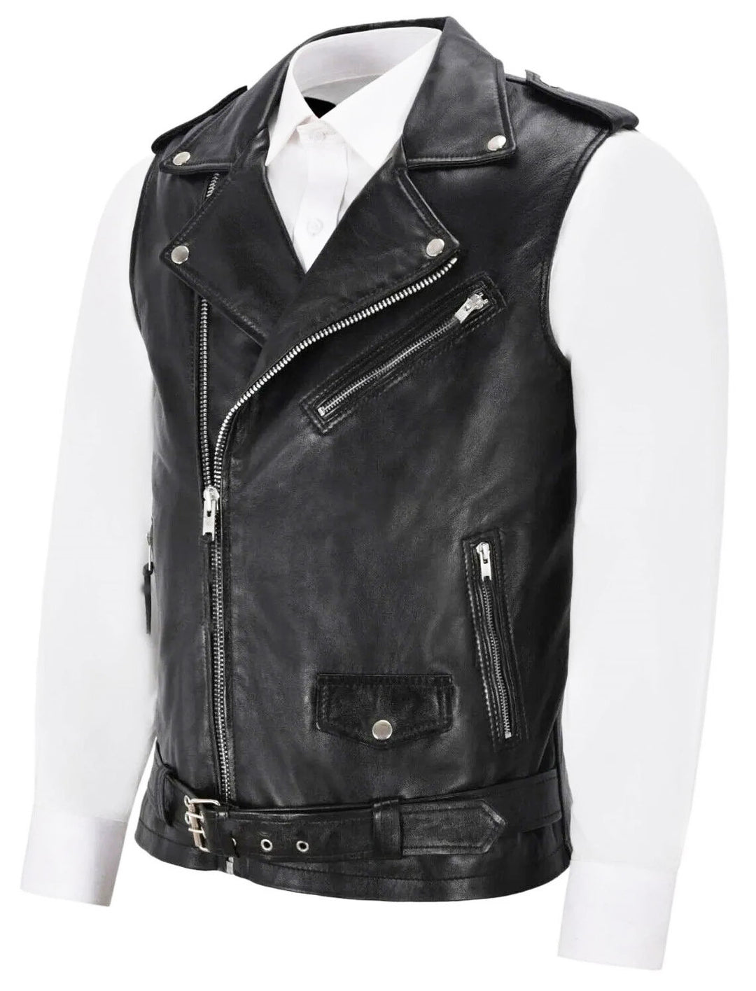 Herren Biker-Lederweste mit asymmetrischem Reißverschluss und praktischen Taschen Echoarchiv
