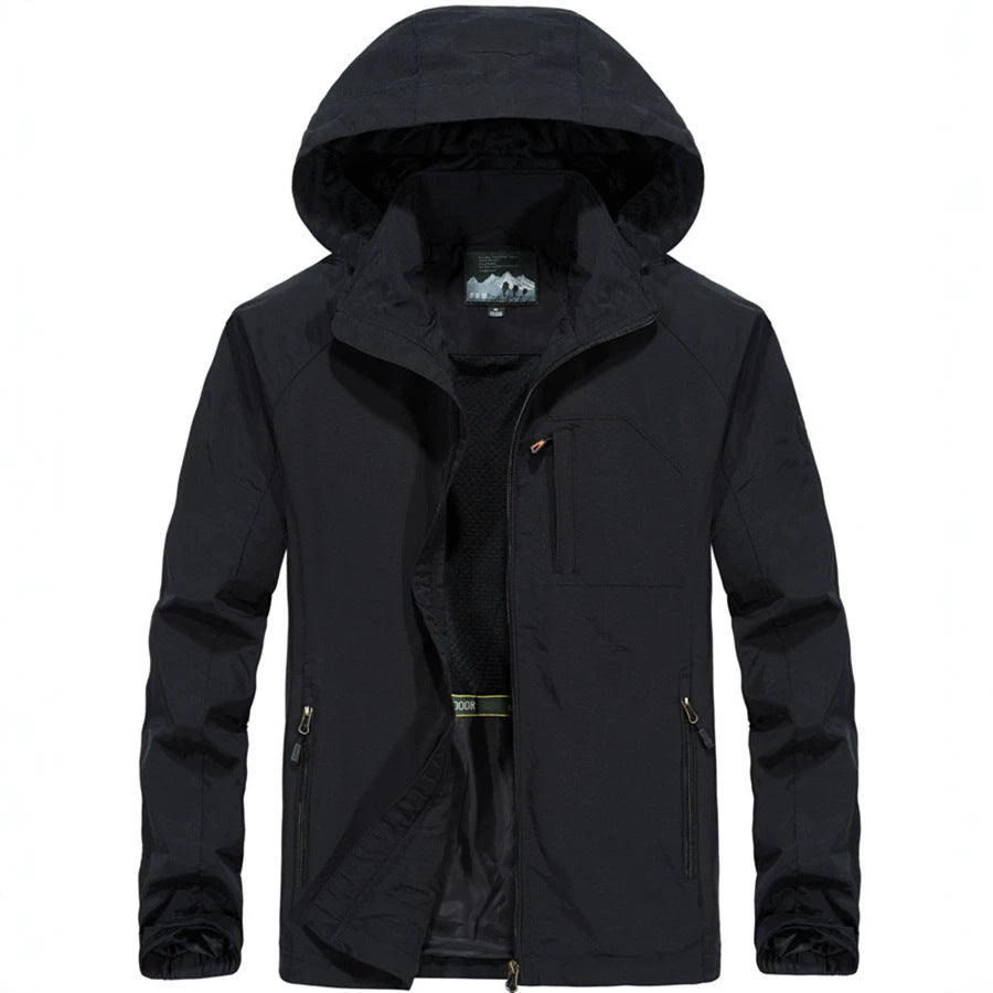 Herren Leichte Allwetter-Fieldjacke mit Kapuze, Mesh‑Innenfutter und Reißverschlusstaschen Echoarchiv