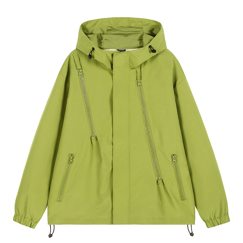 Herren wasserabweisende Kapuzenjacke mit diagonalen Reißverschlüssen und verstellbarem Saum – Taviero