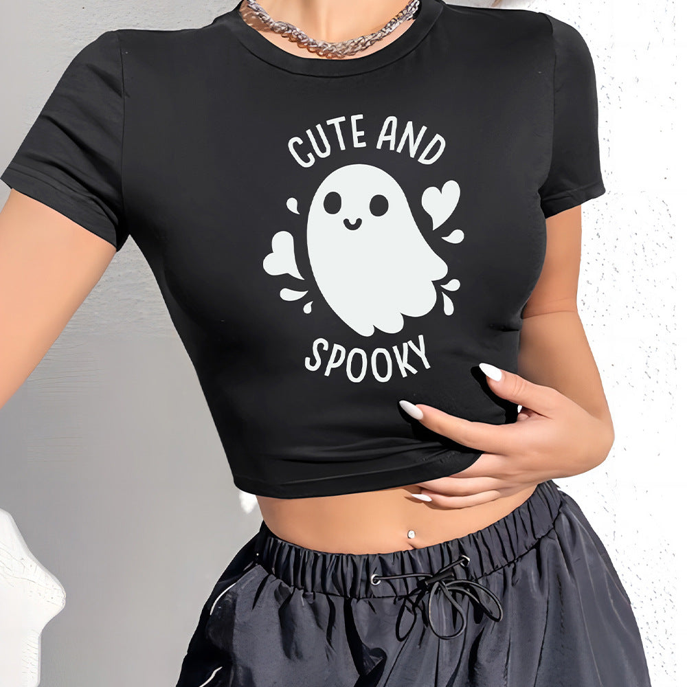 Damen Crop-Shirt mit verspieltem Geistermotiv Echo Archiv