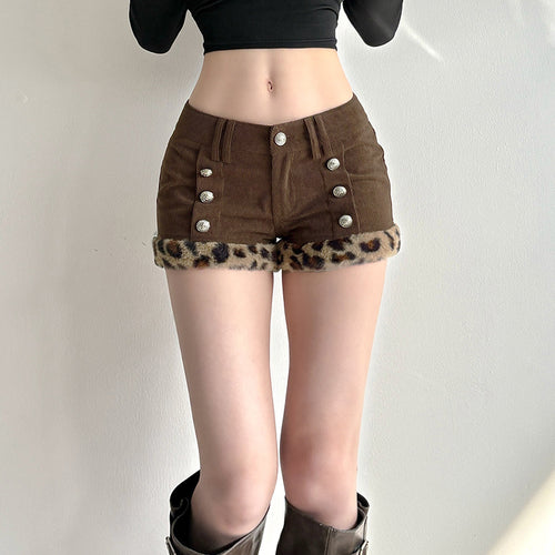 Damen modische Shorts aus Cord mit Kragenfransen und dekorativen Knöpfen Echo Archiv